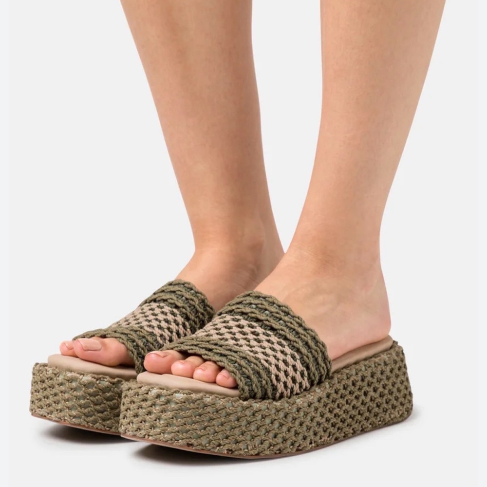 rag & bone Olive Green Woven Platform Slide Sandals